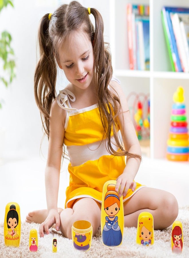 NEPOG Princess Nesting Dolls for Girls Kids, 6 Pcs Princess Girls with Dress Handmade Wooden Nesting Dolls Matryoshka Doll for Kids Birthday Home Decoration - Image 4